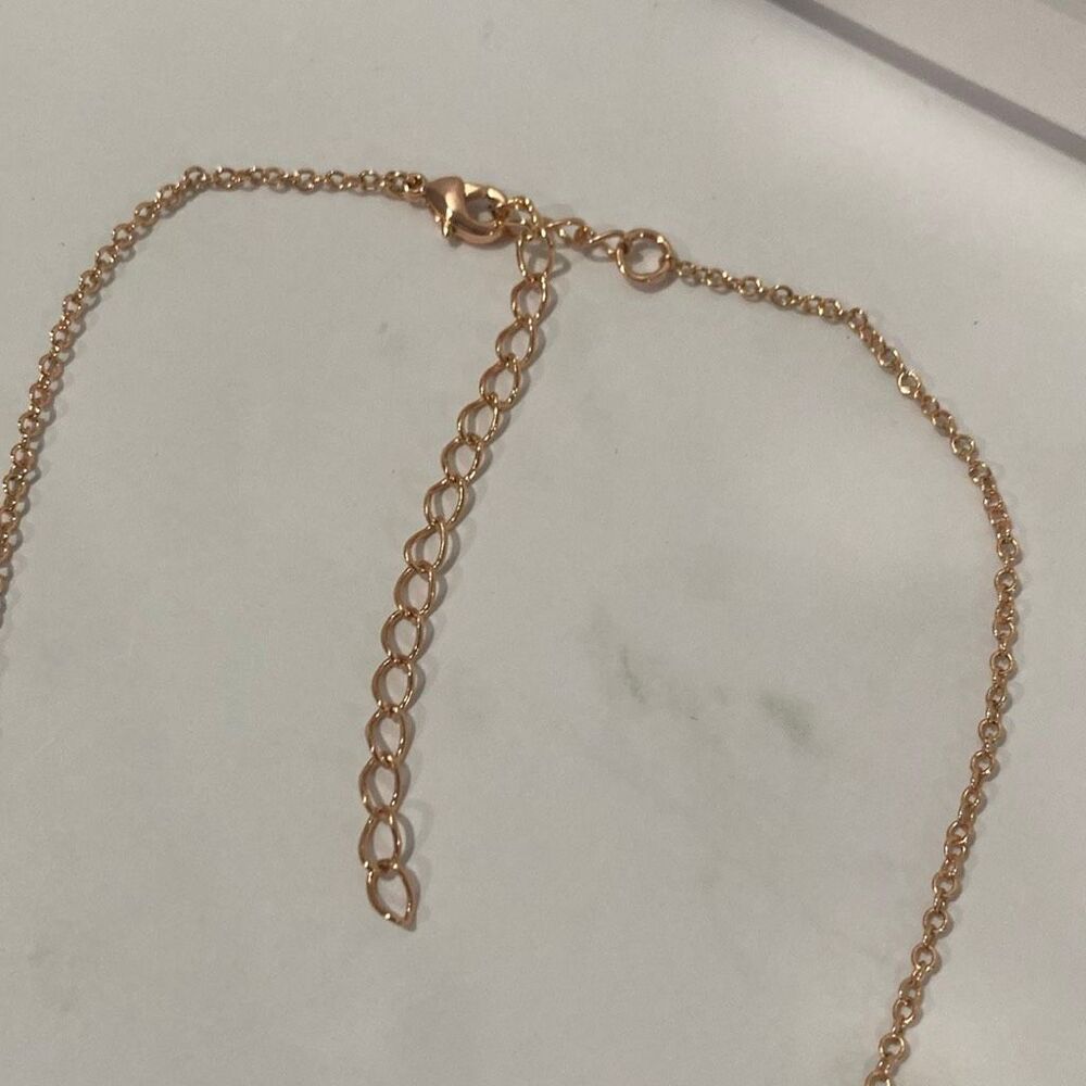 Rose Gold Tone Rhinestone Triangle Pendant Necklace Adjustable 15-18" - Picture 4 of 4